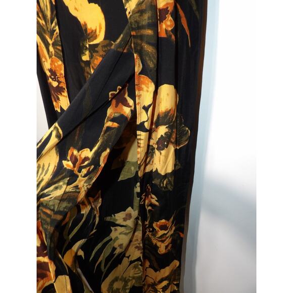 Faithfull The Brand Sz 6 Wrap Pants Black Orange Floral Palazzo Front Slits Pull - Picture 10 of 16